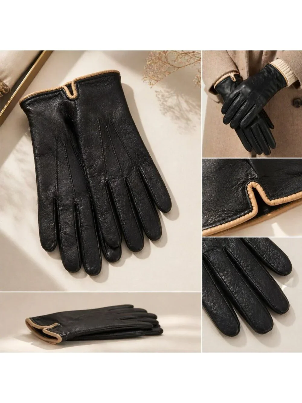 Lauren Ralph Lauren Women's Medium Black Genuine Leather Gloves Classic